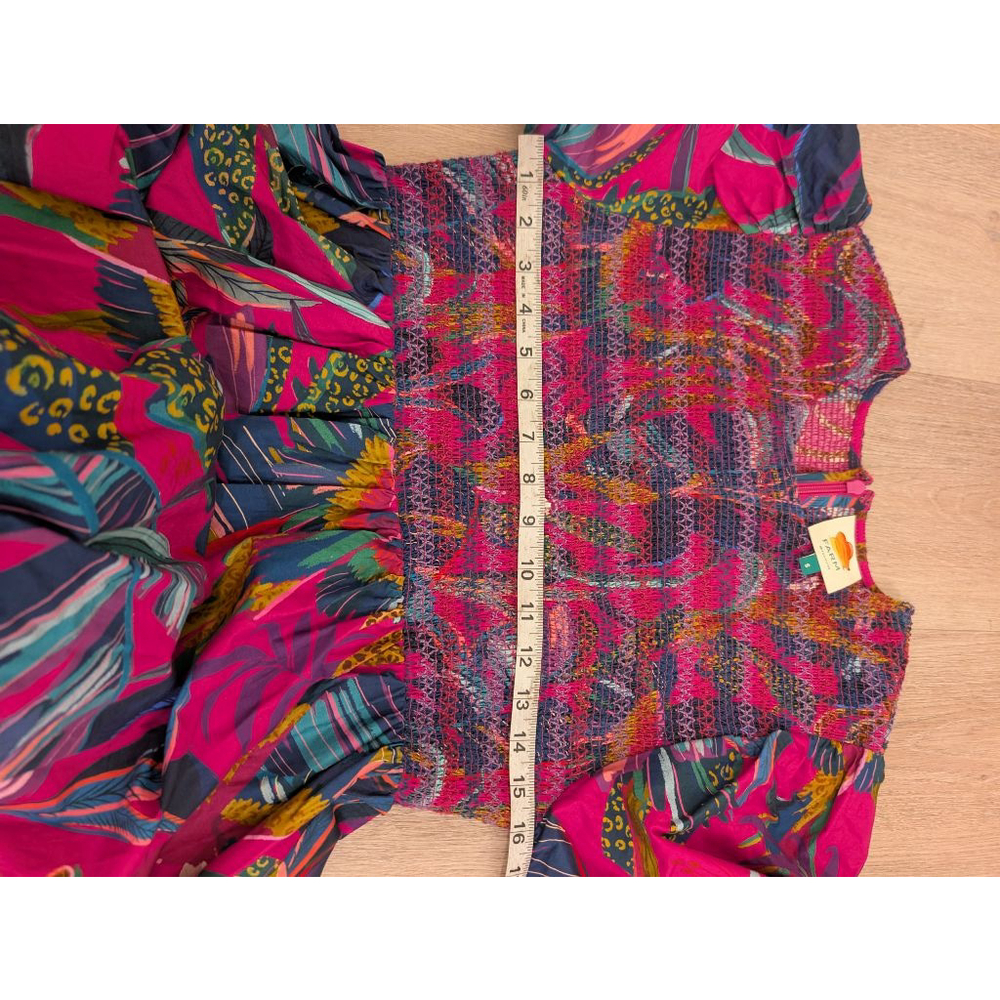 Farm Rio Rainbow Macaws Midi Dress Pink Blue Tropical Bird Print High Low Size S - Picture 8 of 9